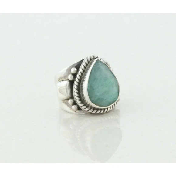 Sterling Silver Green Gemstone Ring Size 6 1/2  Large Chunky Ring - Picture 4 of 8